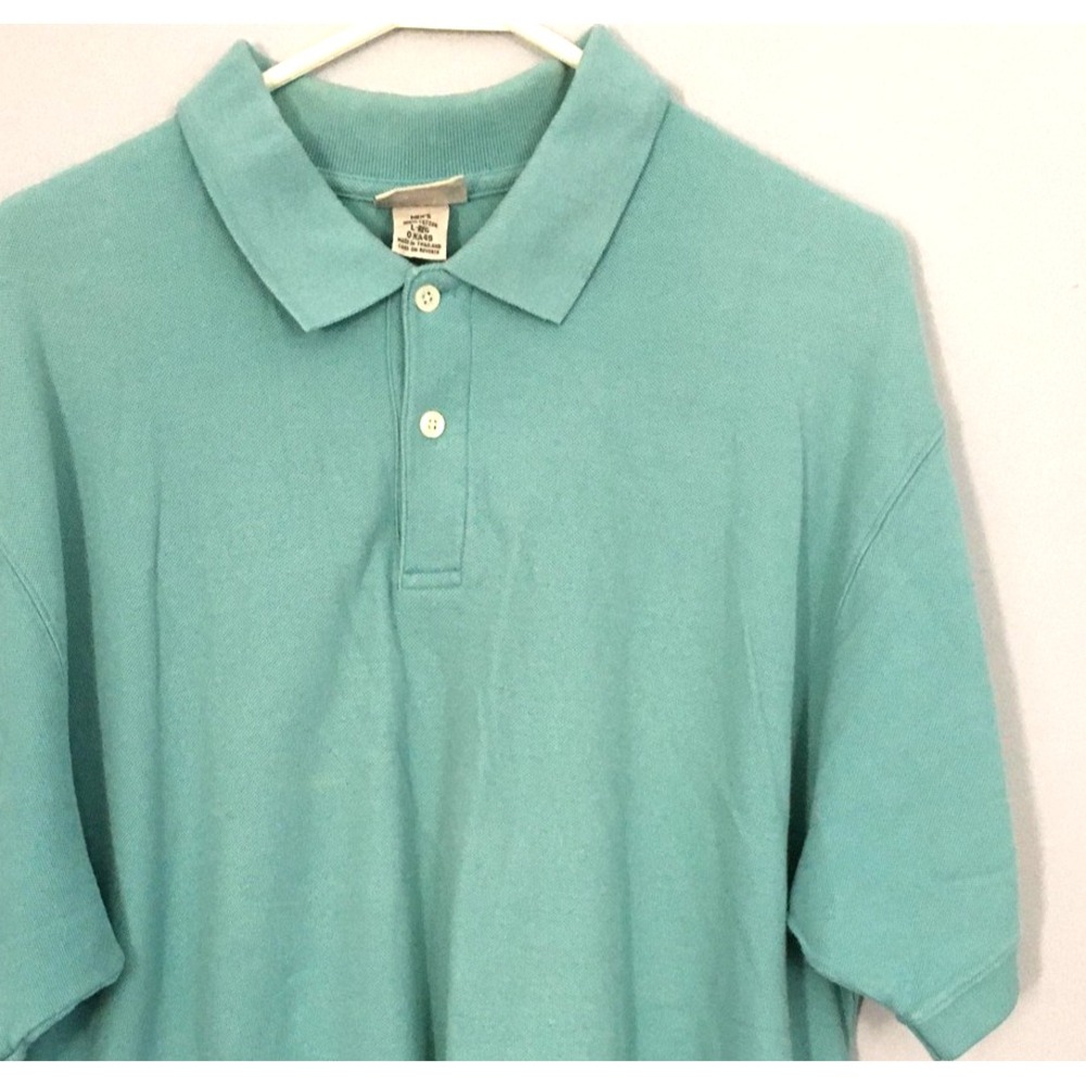 LL Bean Polo Shirt Mens Large Teal Green Pique Knit‎ Short Sleeve Golf Classic